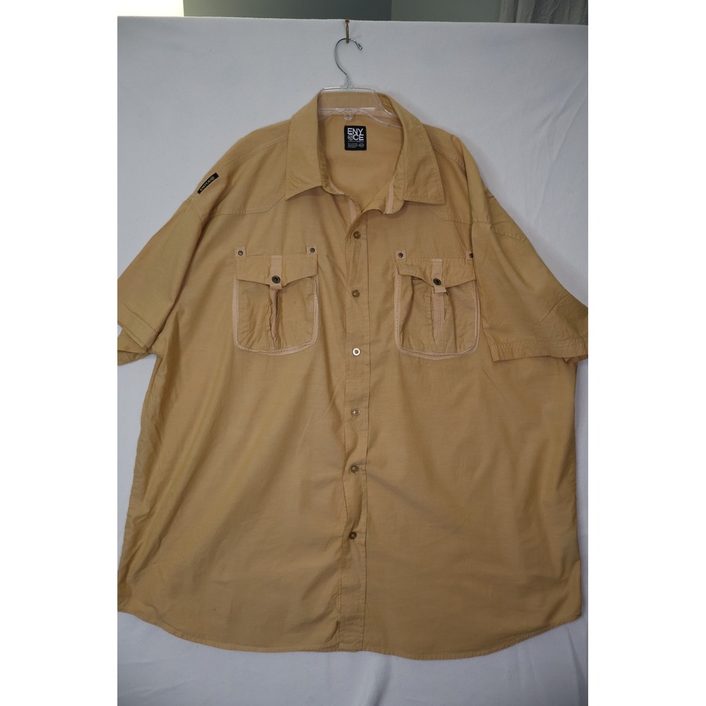 Enyce Mens 4X Short Sleeve Button‎ Up Shirt Tan Khaki Cotton Streetwear 4XL